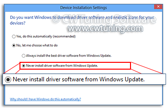 WinTuning: Tweak and Optimize Windows 7, 10, 8 - Don't search hardware drivers in Windows Update