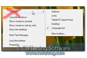 Do not display any custom toolbars in the taskbar - This tweak fits for Windows 7