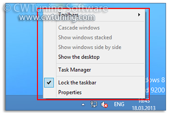 Remove access to the context menus for the taskbar - This tweak fits for Windows 8