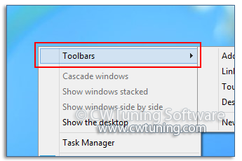 Do not display any custom toolbars in the taskbar - This tweak fits for Windows 8